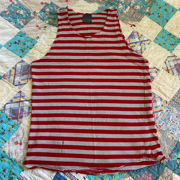 Vintage Le Tigre Thrashed Shredded Threadbare Tissue Thin Striped Tank - Picture 1 of 6